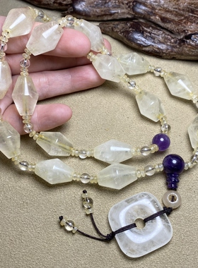 古玩文玩天然老水晶梭珠管珠勒子项链搭平安四方壁吊坠女款毛衣链