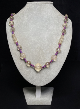 古玩收藏尼泊尔老料白水晶瓜珠竹节珠圆珠编制项链复古民族风珠串