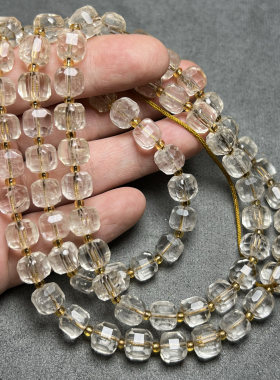 古玩老水晶项链四方多棱珠串西亚复古白水晶珠子多圈手串diy饰品