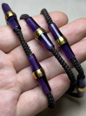 古玩收藏老料紫水晶鎏金竹节管项链西亚古珠文玩佛珠配饰手串珠子