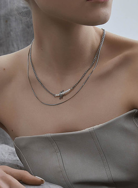 KITSH双层链条珍珠项链小众ins