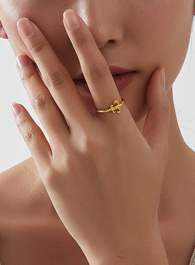 KITSH鸢尾花锆石开口戒指小众ins简约风气质精致复古通勤戒圈戒饰