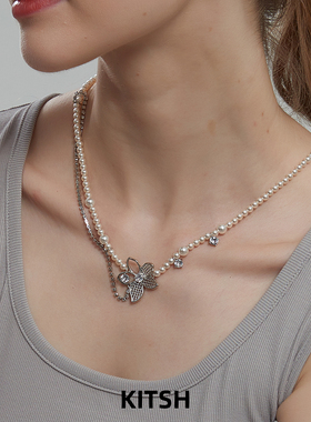 KITSH蕾丝花珍珠项链女轻奢时尚