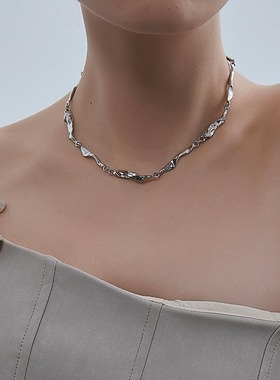 KITSH水波纹拼接项链小众