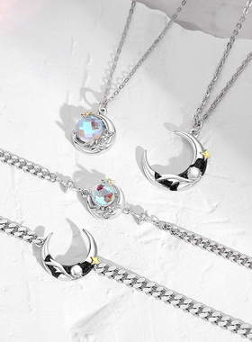 ｛小王子与玫瑰花情侣项链｝时尚月光石花卉锁骨链情人节礼物百搭