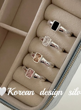 ｛S925纯银爆闪方糖黑白粉黄锆石戒指｝高级感韩版小众ins风设计