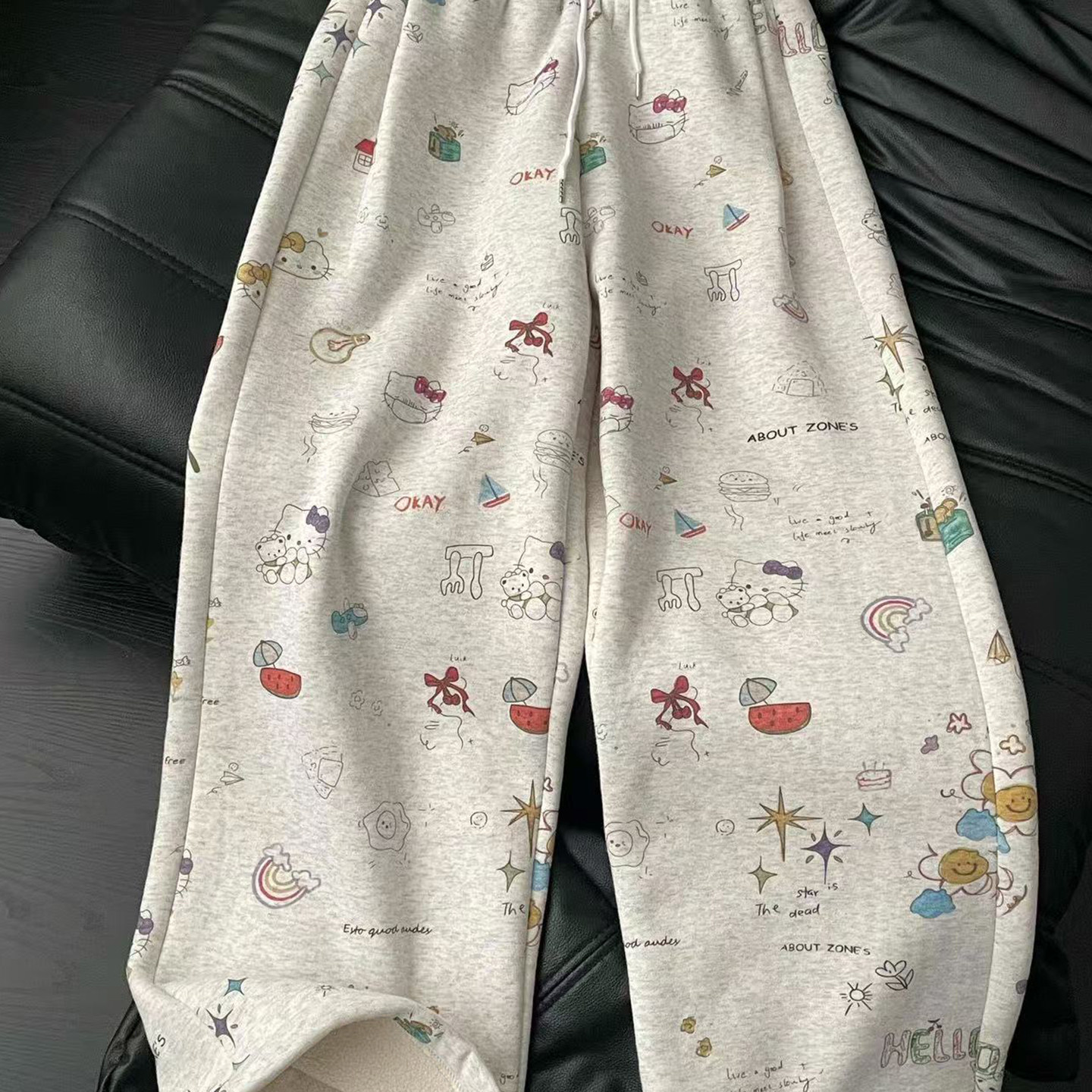 卡通灰色裤子加绒卫裤女2025新款阔腿裤冬秋款网红炸街女生运动裤,淘宝优惠券,粉丝福利购,淘宝优惠卷