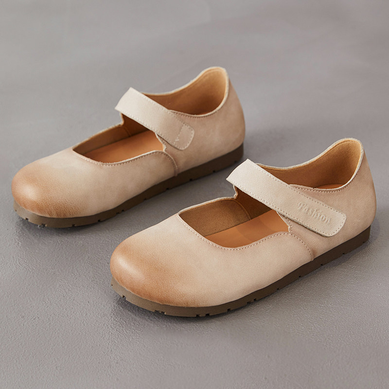 头层牛皮女鞋复古风玛丽珍鞋平底魔术贴圆头浅口百搭舒适休闲单鞋,淘宝优惠券,粉丝福利购,淘宝优惠卷