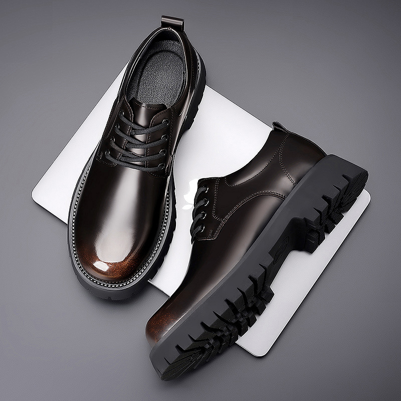 男鞋冬季商务正装英伦休闲增高西装渐变色皮鞋青少年真皮工作潮鞋 - 图0