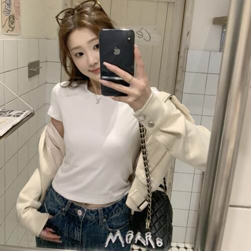 JAMUUS春秋新款白杏色麂皮外套女韩系休闲机车夹克百搭短款上衣 - 图3