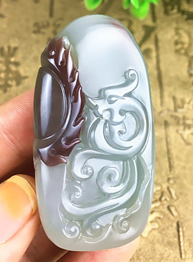 盐源南红紫绿玛瑙单龙戏珠挂件精品料原石手工设计精雕吊坠直销