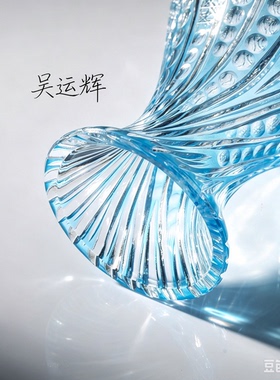 江户切子花瓶家用商业海潮手工雕刻现代简约透明插花摆件创意花瓶