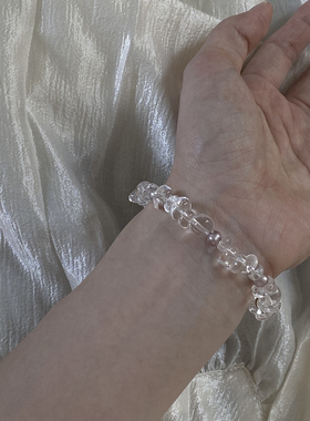 清冷感天然不规则净体巴西白水晶淡水粉紫色珍珠手链简约手串女