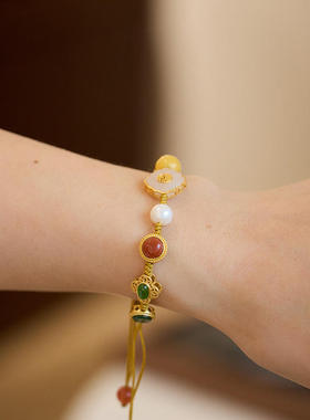 抖音爆款天然和田玉多宝手链女S925银编织十全十美手串送闺蜜礼物