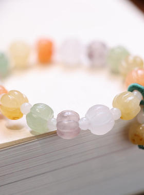 天然金丝玉南瓜珠手串女士闺蜜小礼物七彩多宝小南瓜吊坠玉石手饰