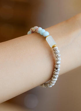 寺庙同款天然6MM寿山石手链粉晶路路通星月菩提手串男女文玩饰品