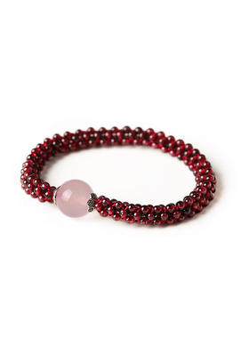 天然石榴石手链女紫牙乌水晶饰品天河石粉晶玛瑙编织手排
