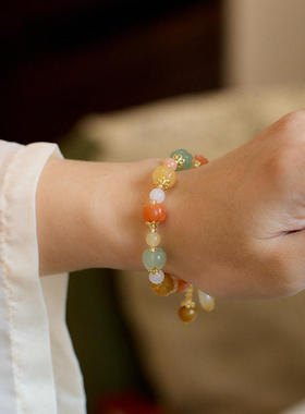 天然新疆金丝玉手链女愿望环平安扣彩色玉石手链送闺蜜礼物
