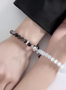 S925银萌喵贴贴情侣手链猫眼石