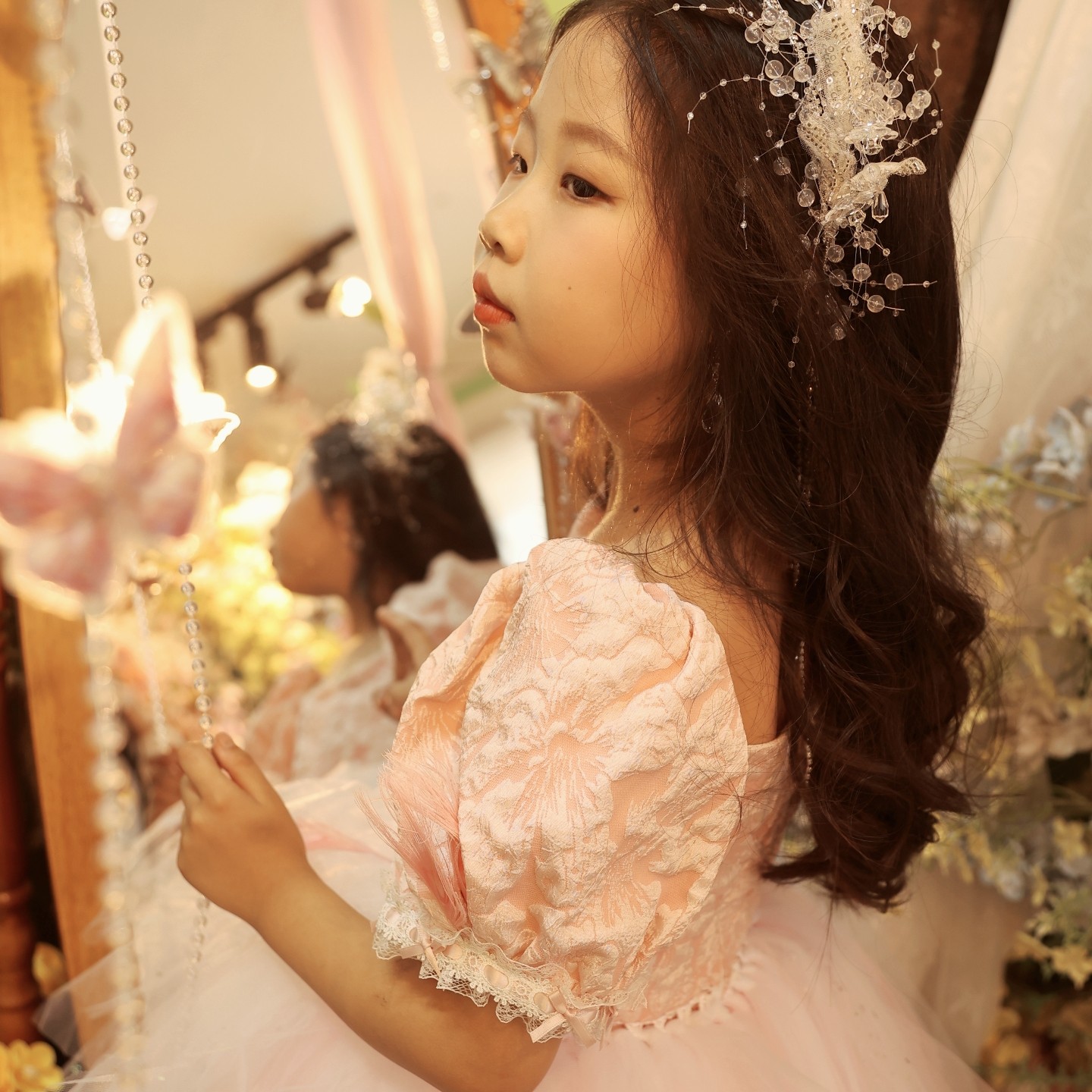 儿童礼服女童孔雀翎粉色公主裙生日宴会礼服主持人走秀钢琴演出服,淘宝优惠券,粉丝福利购,淘宝优惠卷