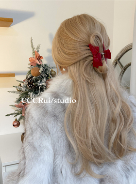 CCCRUI甜美红色蝴蝶结醋酸抓夹女