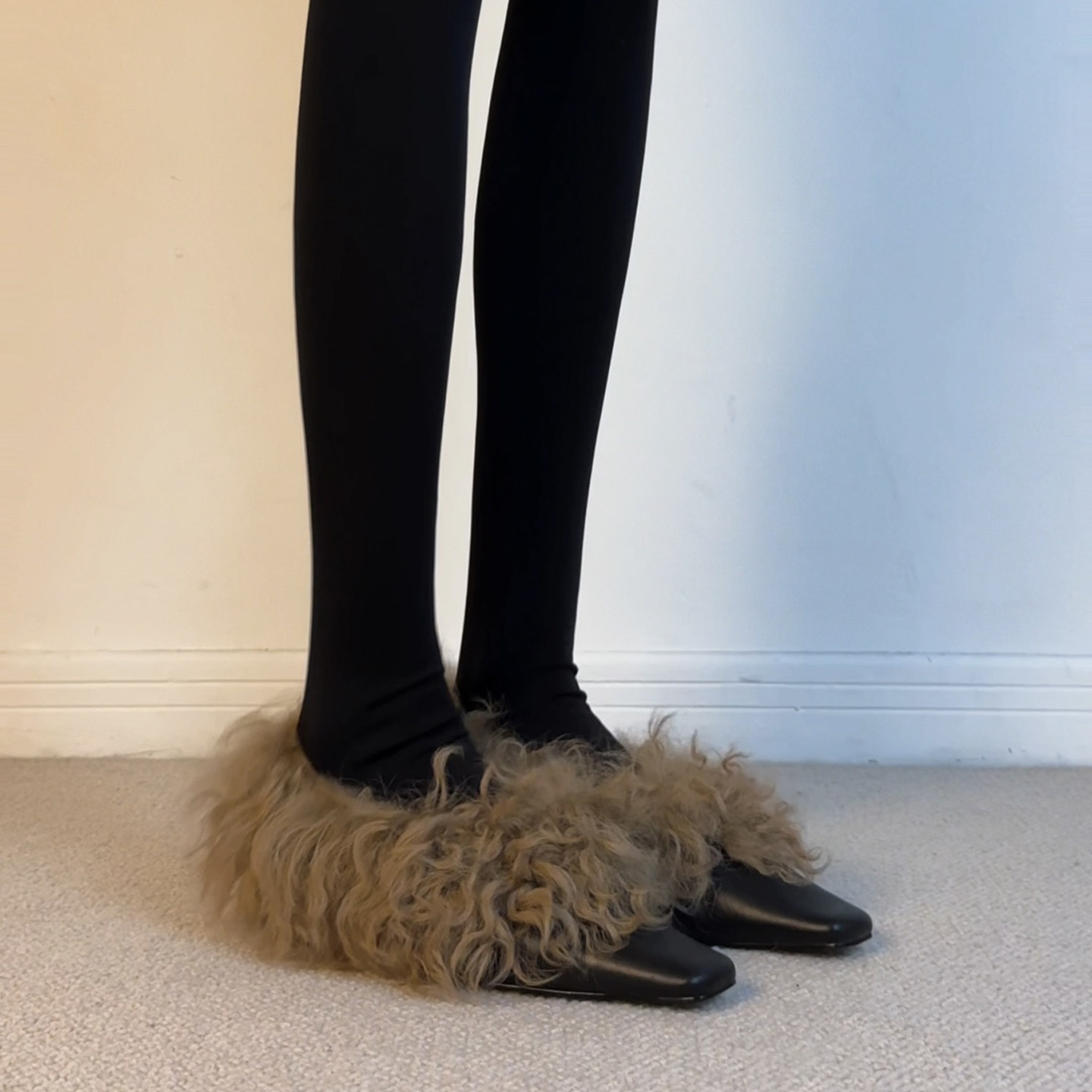 2025秋冬新款真皮方头粗跟毛毛鞋羊毛加绒里深口单鞋女保暖小皮鞋,淘宝优惠券,粉丝福利购,淘宝优惠卷