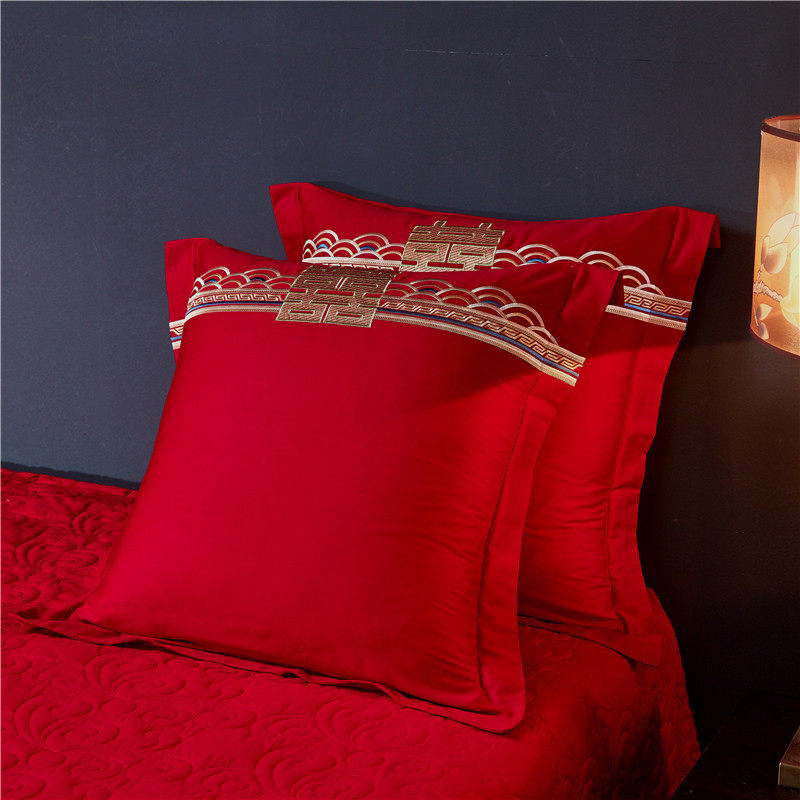 婚庆大红色纯棉靠垫枕套刺绣抱枕一对60*60CM含芯全棉结婚腰靠芯,淘宝优惠券,粉丝福利购,淘宝优惠卷