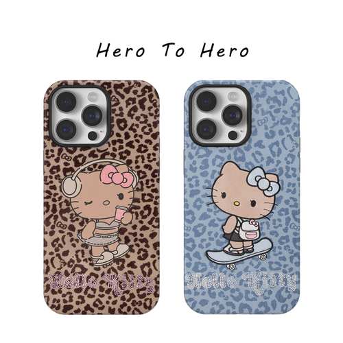 豹纹黑皮kitty猫 适用苹果17promax手机壳磁吸iPhone16新款15可爱超火14日韩ins13华为pura70pro小米15手机壳 - 图0