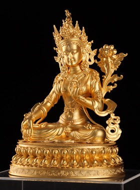 紫铜白度母家居佛像摆件