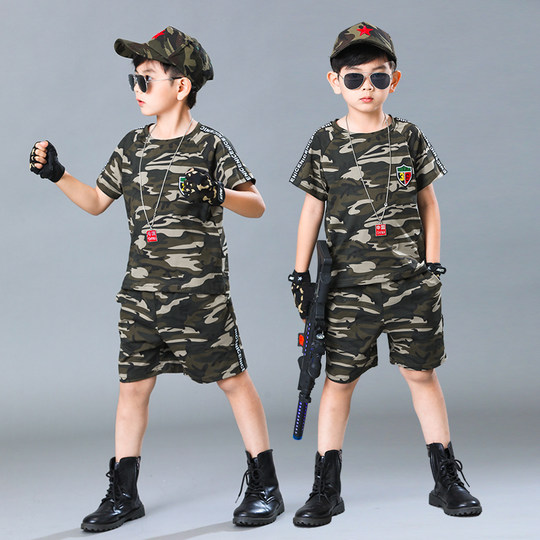 儿童迷彩服套装男童夏季短袖特种兵军装军训演出服装男孩纯棉衣服