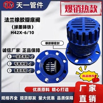 Manufacturer direct sales H42X-10 16 cast iron flange rubber flap New type bottom valve pumping water pump flower basket head large flow