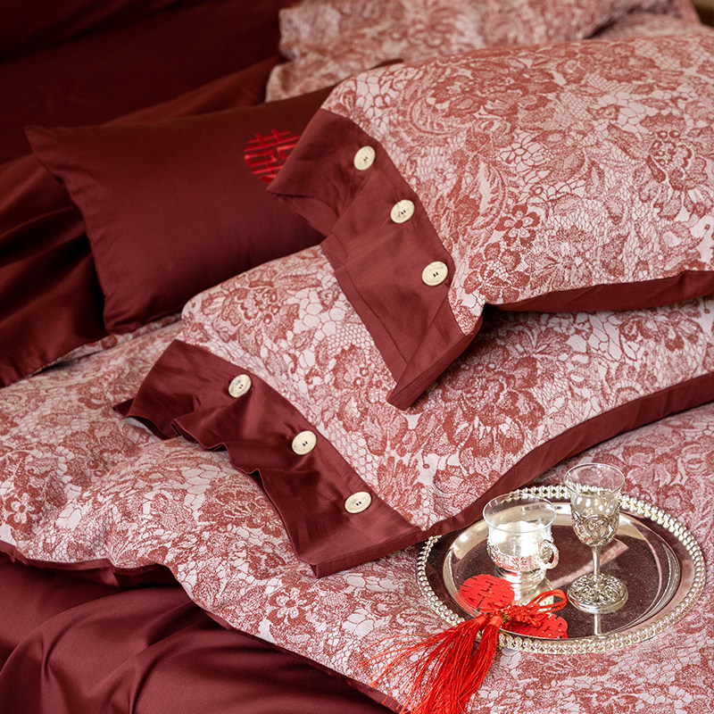 高质量超好看的结婚婚嫁红色婚床四件套全棉纯棉婚庆红色新婚喜被,淘宝优惠券,粉丝福利购,淘宝优惠卷