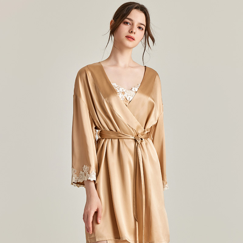 2025ins春夏LP高贵女神性感短款真丝睡衣睡袍桑蚕丝外袍新娘晨袍 - 图2