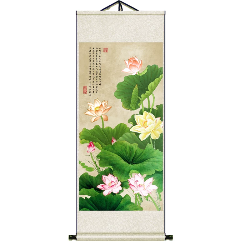 Бамбуковая карта Бао Пиньань Лотос Цзютин Чжуолянь Decoration Silk Scrolls Famous Arts and Painting Microbiography Animation Bamboo Tea Building Gift