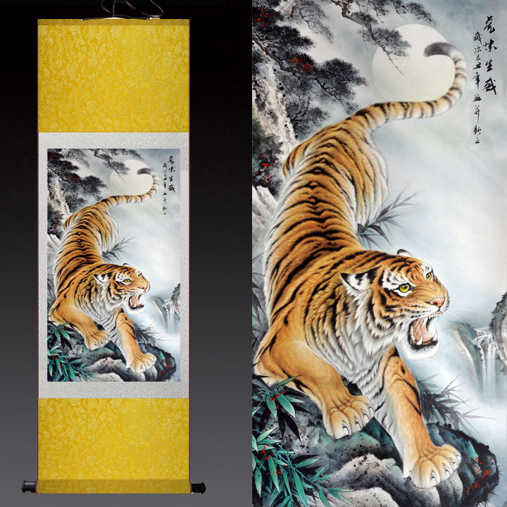 国画老虎画装饰无框下山虎卷轴画风水画客厅玄关竖幅挂画虎虎生威,淘宝优惠券,粉丝福利购,淘宝优惠卷