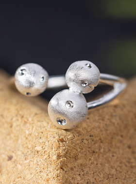 《蘑菇蘑菇》新中式S925纯银设计小众文艺开口可调节戒指男女同款