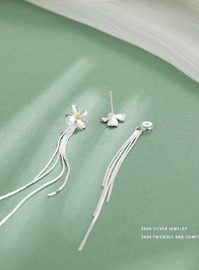 《栀子花是微甜的七月》S999足银锁骨链两用流苏耳环戒指三件套装