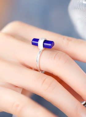 《无事牌》新中式S925银镶青金石小众设计戒指开口可调节男女同款