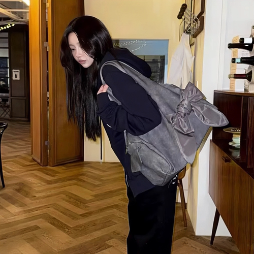 韩国新款siweol107允真同款蝴蝶结托特包大容量单肩手提腋下包女 - 图0