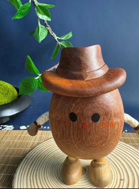 乌檀木雕刻小奶龙小熊土豆人创意动物造型桌面家居办公摆件礼物