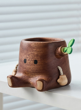 树桩笔筒创意可爱办公室桌面笔插摆件书房家居礼物实木质收纳