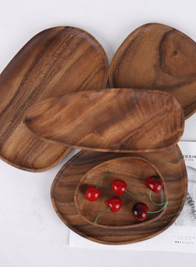 南美胡桃木盘子日式实木盘子果盘零食盘不规则家用茶托盘木质托盘