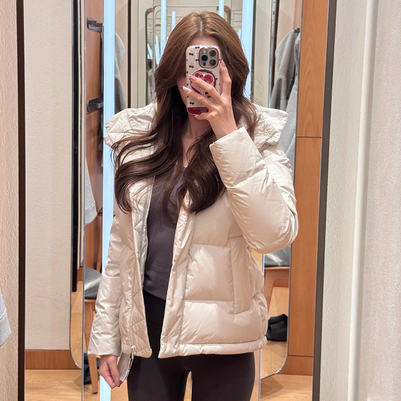 lulu同款泡芙五格杜邦三防可溯源三星90白鸭绒羽绒服女短款面包服 - 图1