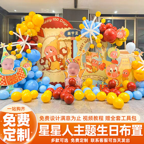 星星人主题男女宝宝百日周岁场景装饰布置生日派对背景墙kt板30天 - 图2