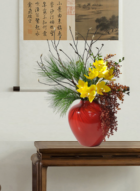 中式仿真兰花松针花束室内造景