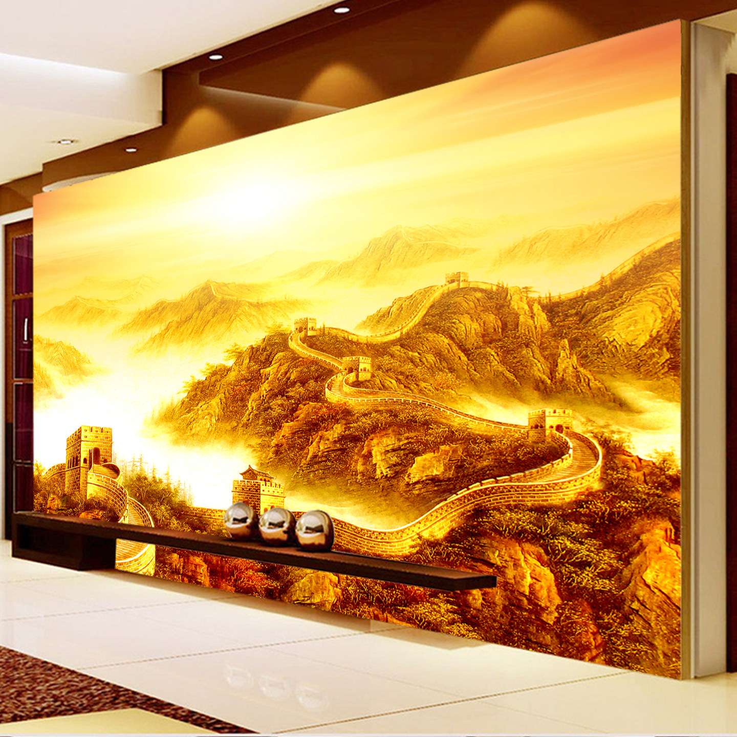 万里长城龙抬头靠山背景墙纸海纳百川长城风光墙画茶室办公室壁纸,淘宝优惠券,粉丝福利购,淘宝优惠卷