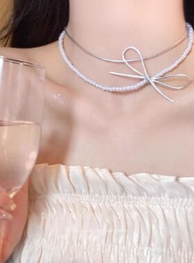 法式珍珠串珠锆石项链女2025新款颈链高级感轻奢小众锁骨链饰品