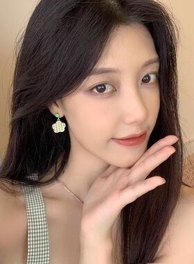 绿色花朵超仙耳钉蚊香盘耳夹女