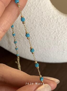 精致的串珠蓝~韩国简约项链链条新款小众项链锁骨链复古时髦酷飒