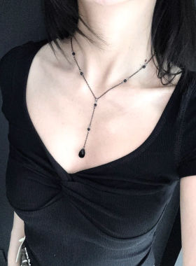 暗黑系简约水滴吊坠项链复古哥特风流苏choker小众个性百搭锁骨链